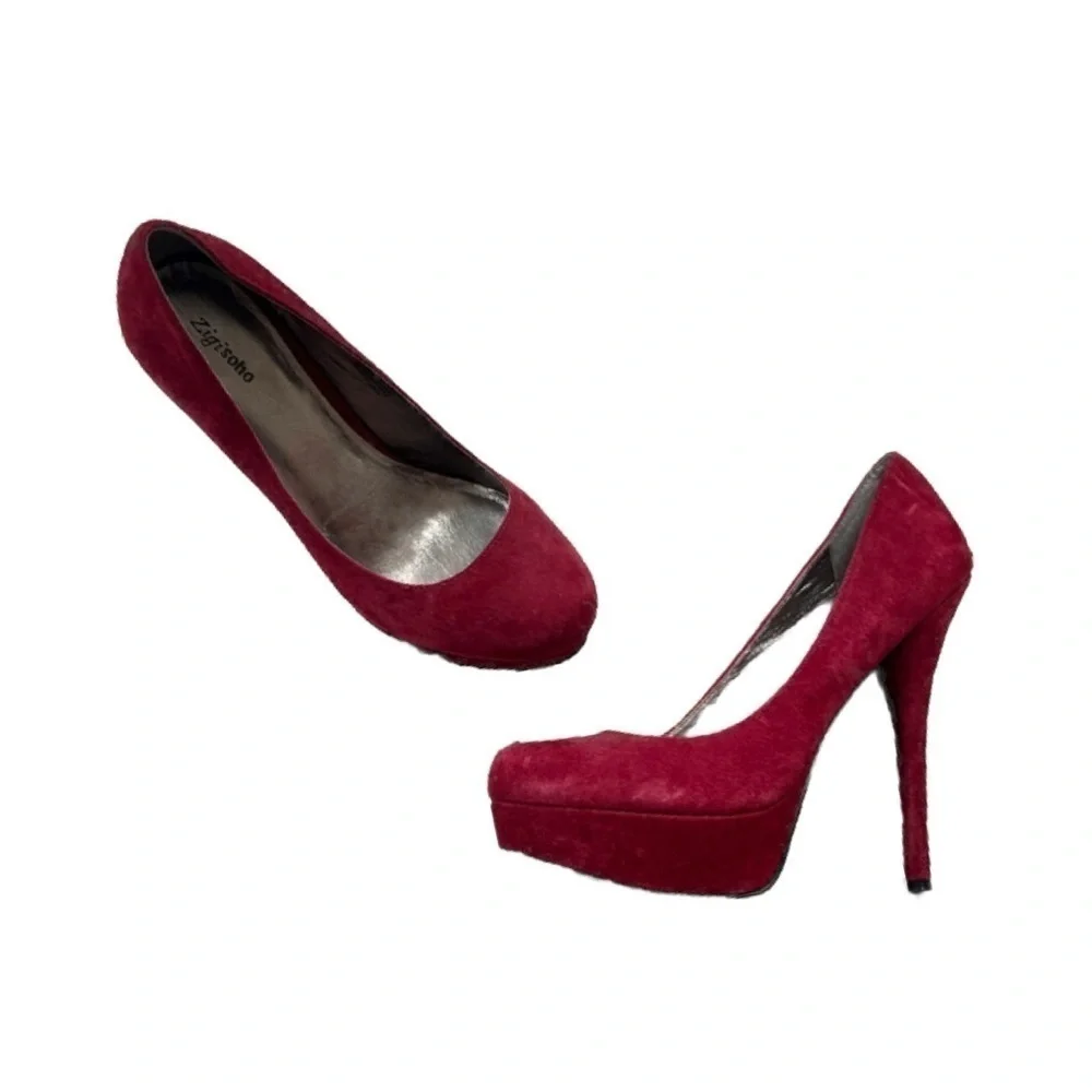 Zigi Soho Suede Leather Red Platform Stiletto Heels Pumps Size 9 Women’s